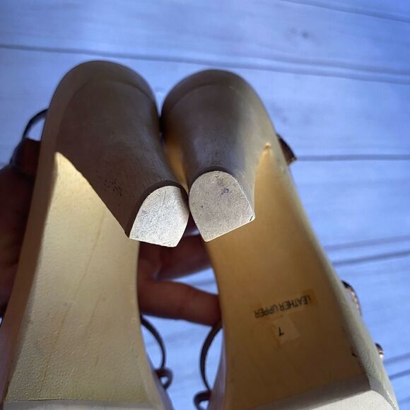 Bebe platform wooden strappy heels leather upper - Picture 6 of 6